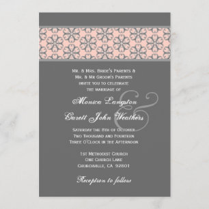 Peach Grey Pattern Insert Wedding Monogram 232E Invitation