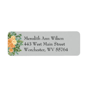 Peach & Grey Peony & Rose Floral Address Label Return Address Label