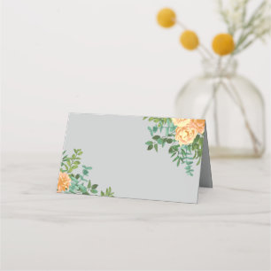 Peach & Grey Peony & Rose Floral Wedding Place Card