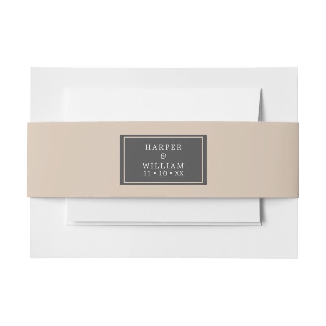 peach grey wedding invitation belly band (Front Example)