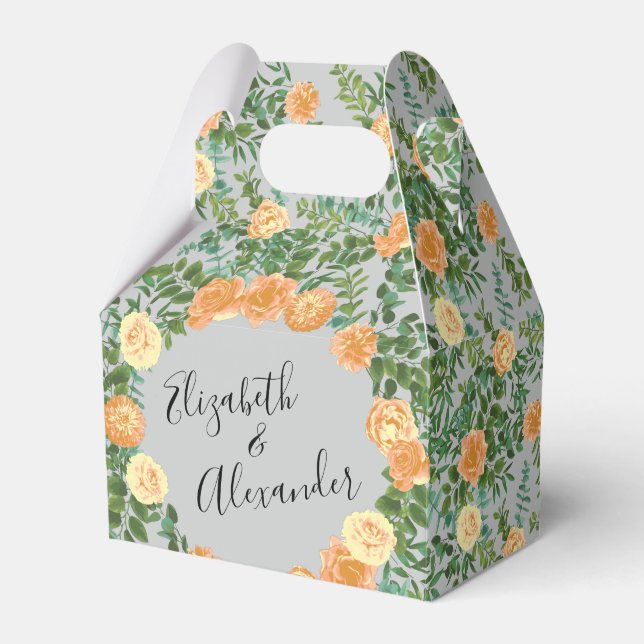 Peach Grey Wedding Spring Floral Favour Box (Front Side)