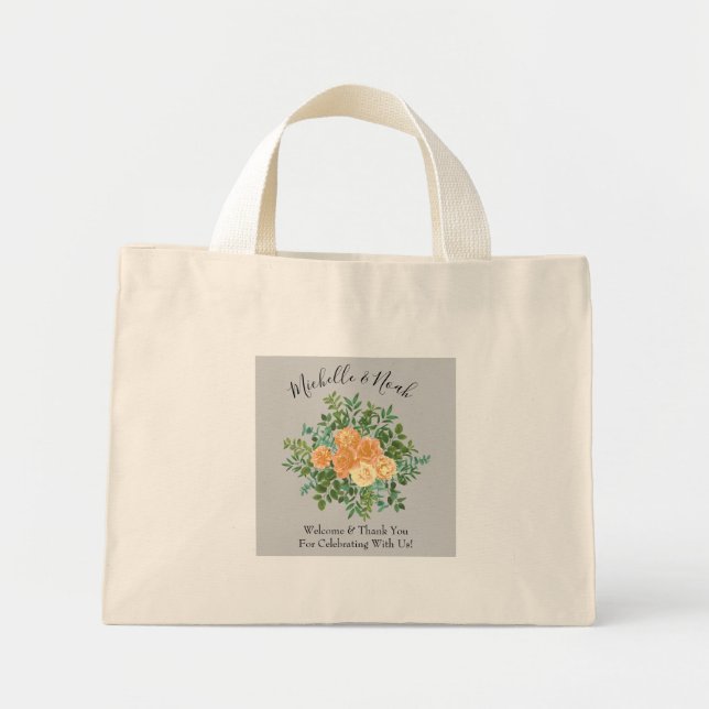 Peach Grey Wedding Spring Floral Mini Tote Bag (Front)