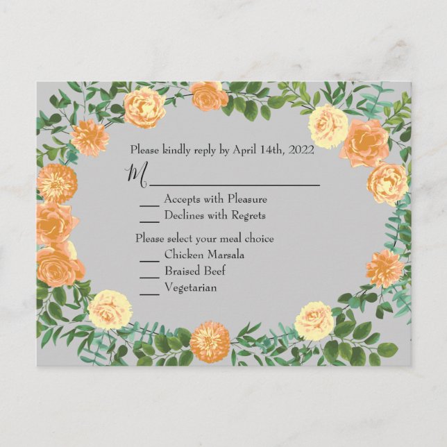 Peach Grey Wedding Spring Floral Postcard (Front)