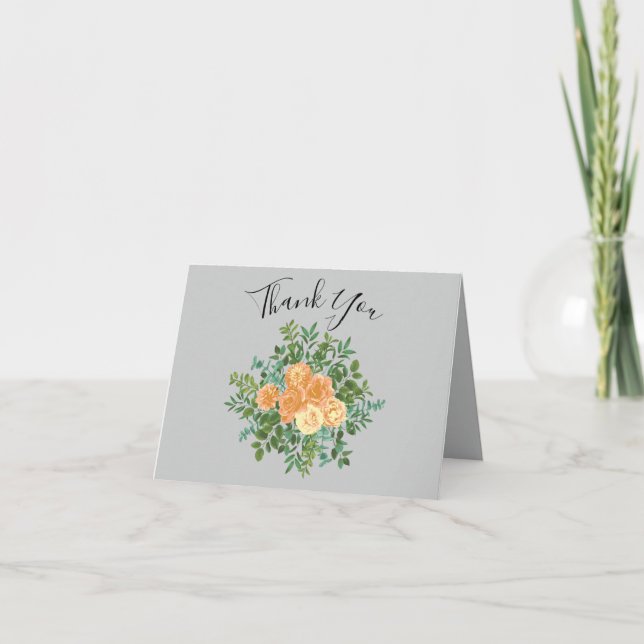 Peach Grey Wedding Spring Floral Thank You Card (Front)