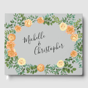 Peach Grey Wedding Vintage Floral Guest Book