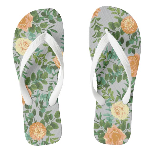 Peach Grey Wedding Vintage Floral Thongs (Footbed)