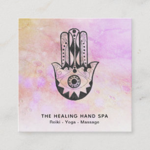 *~* Peach Hamsa Hand of Fatima Craters of Moon Square Business Card