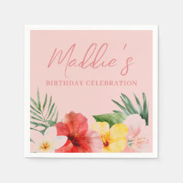 Peach Hawaiian Floral Birthday Napkin