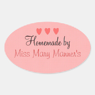 Peach Hearts Homemade Personalise It! Oval Sticker