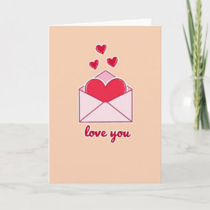 Peach Hearts Love You Card