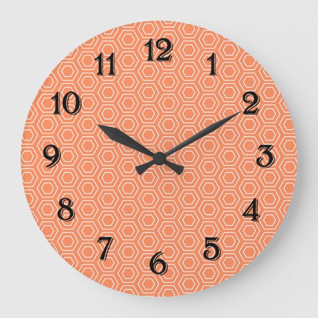 Peach Hexagon Geometric Large Clock (Front)