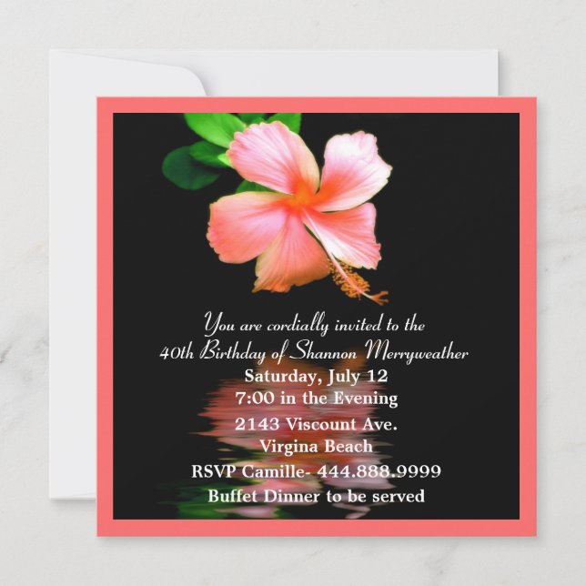 Peach Hibiscus Birthday Party Invitation (Front)