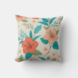 Peach Hibiscus Floral Cushion