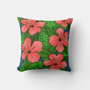 Peach Hibiscus & Monstera Cushion