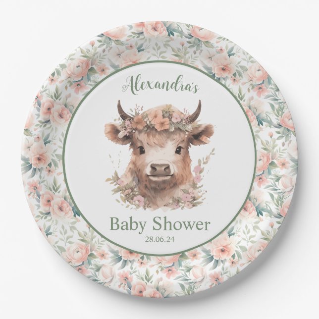 Peach Highland Cow Paper Plate (Front)
