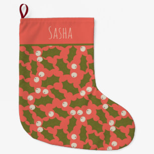 Peach Holly Personalized Christmas  Large Christmas Stocking