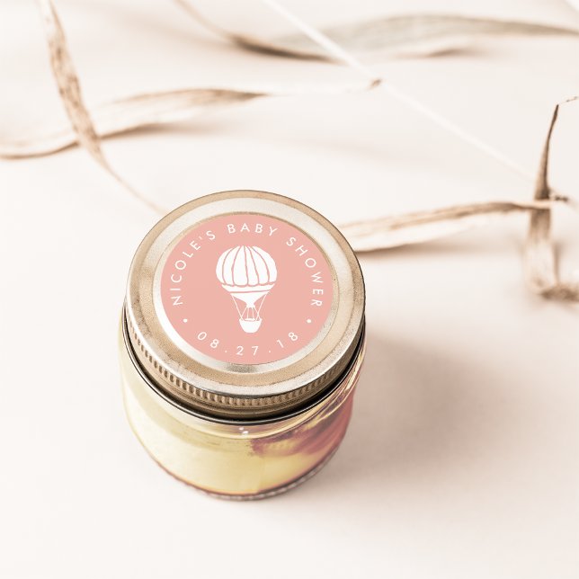 Peach Hot Air Balloon Baby Shower Classic Round Sticker (Creator Uploaded)