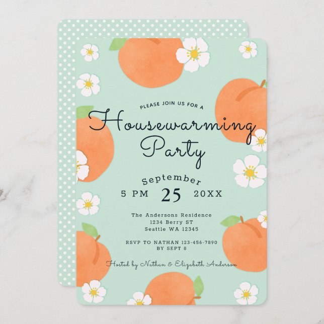 Peach House Warming Party Invitation (Front/Back)