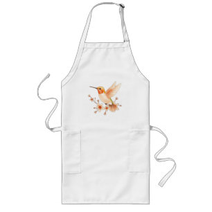 Peach Hummingbird with Flower Motifs Long Apron