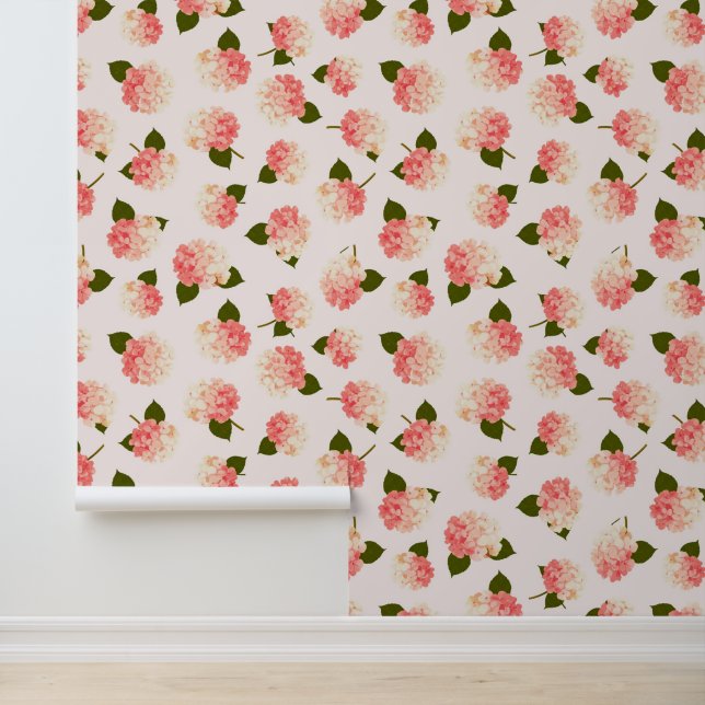 Peach Hydrangea Harmony Wallpaper (Application)