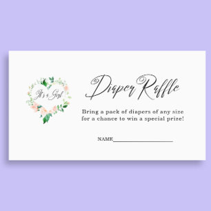 Peach It's a Girl Diaper Raffle Baby Shower  Enclosure Card