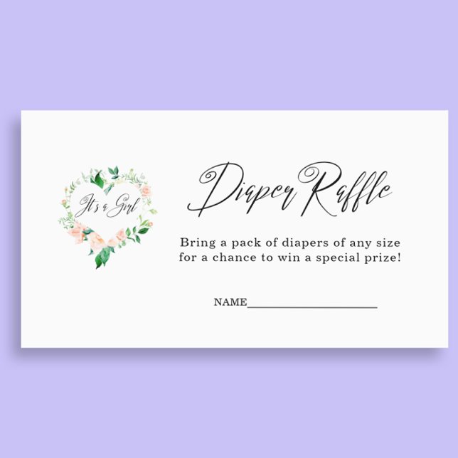 Peach It's a Girl Diaper Raffle Baby Shower  Enclosure Card (Creator Uploaded)