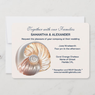 Peach Ivory Conch Shell Elegant Wedding  Invitation