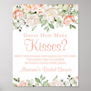 Peach Ivory Floral Kisses Bridal Shower Game Sign