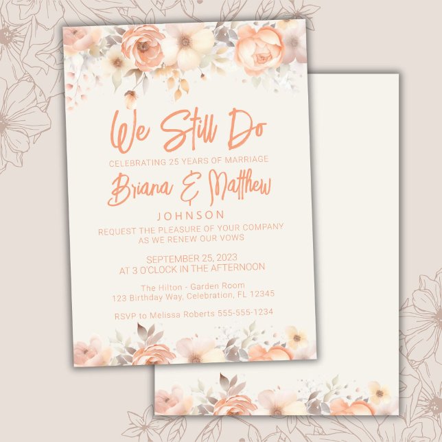 Peach Ivory Floral Wedding Vow Renewal Invitation (Creator Uploaded)