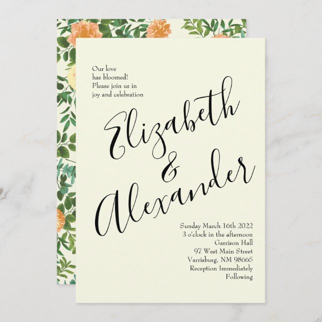 Peach & Ivory Peony & Rose Floral Wedding Invitation (Front/Back)