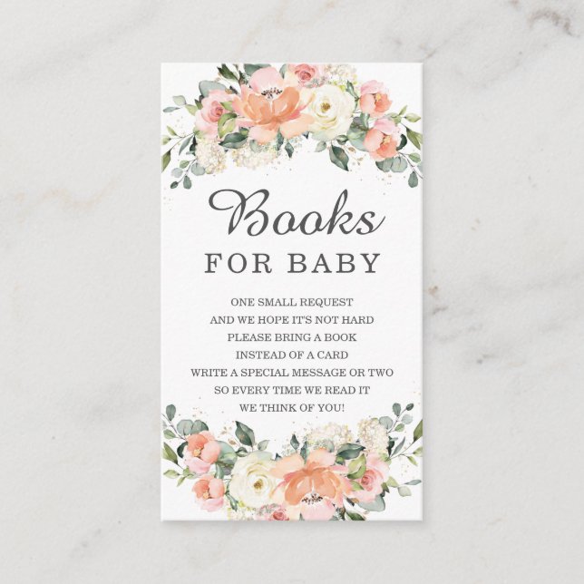 Peach Ivory Pink Floral Baby Shower Bring a Book Enclosure Card (Front)