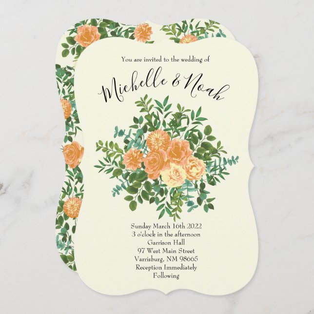Peach Ivory Wedding Vintage Rose Invitation (Front/Back)