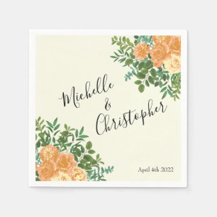 Peach Ivory Wedding Vintage Rose Napkin