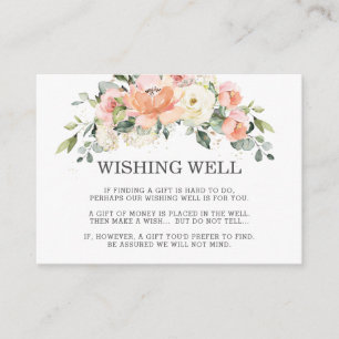 Peach Ivory White Pink Floral Wedding Wishing Well Enclosure Card