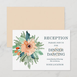 Peach Jade Teal Floral Wedding Reception Cards