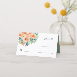 Peach Jade Teal Watercolor Wedding Placecards