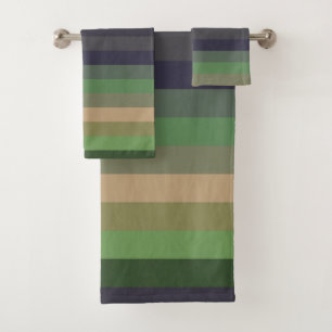 peach, khaki tan, pistachio, moss green stripes bath towel set
