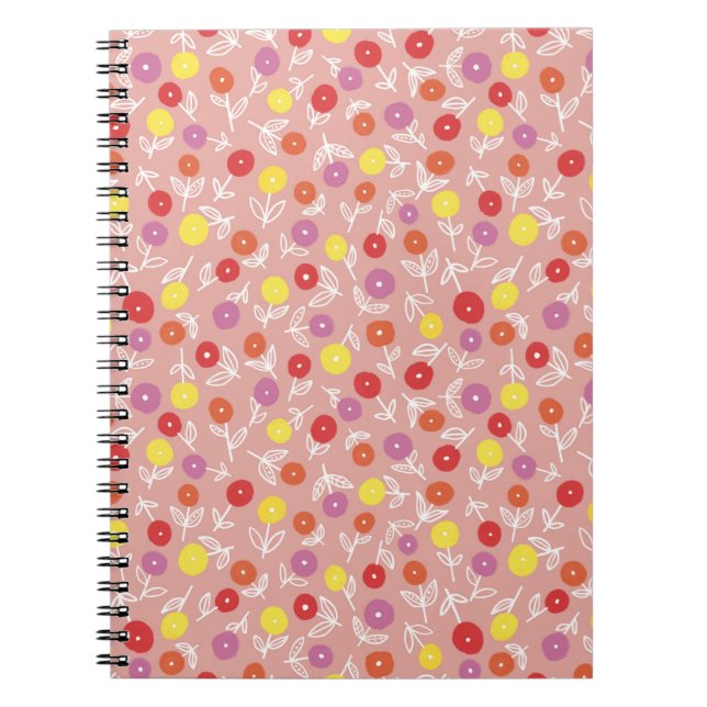 Peach Kids Floral Ditsy Spiral Notebook (Front)