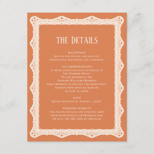 Peach Lace Details Reception Information Wedding  Enclosure Card