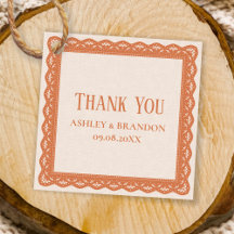 Peach Lace Square Wedding Thank You