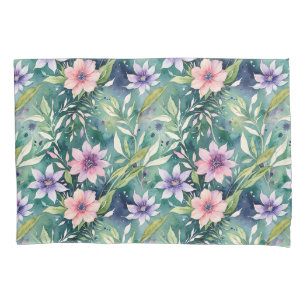 Peach, Lavender, and Teal Modern Floral Pillowcase