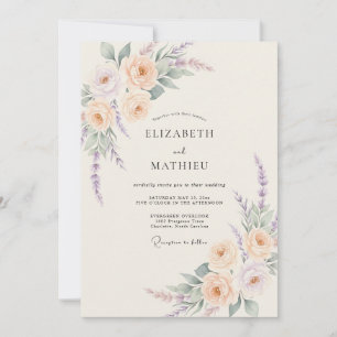 Peach Lavender Bloom Flourish Wedding Invitation