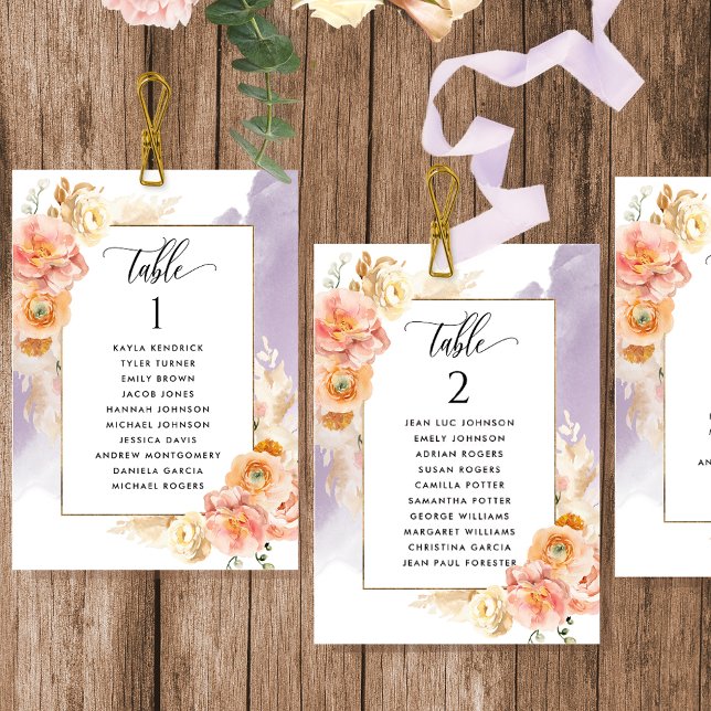Peach, Lavender Seating Plan Cards w/ Guest Names (Creator Uploaded)