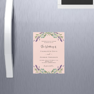 Peach lavender violet florals luxury wedding magnetic invitation