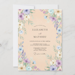 Peach Lavender Watercolor Spring Wedding Invitation