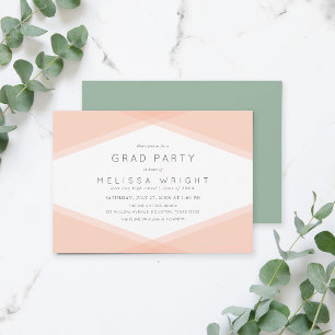Peach Layered Geometric & Light Sage Grad Party Invitation