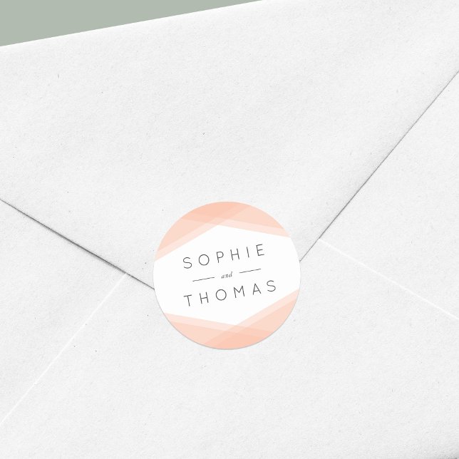 Peach Layered Geometric Wedding Classic Round Sticker (Creator Uploaded)