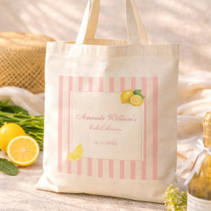 Peach Lemon Stripes Bridal Shower Pastel Favor Tote Bag