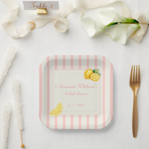 Peach Lemon Stripes Bridal Shower Pastel Paper Plate