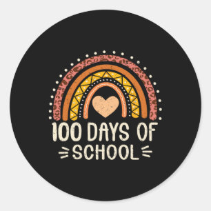 Peach Leopard Rainbow Happy 100th Day Of School Te Classic Round Sticker